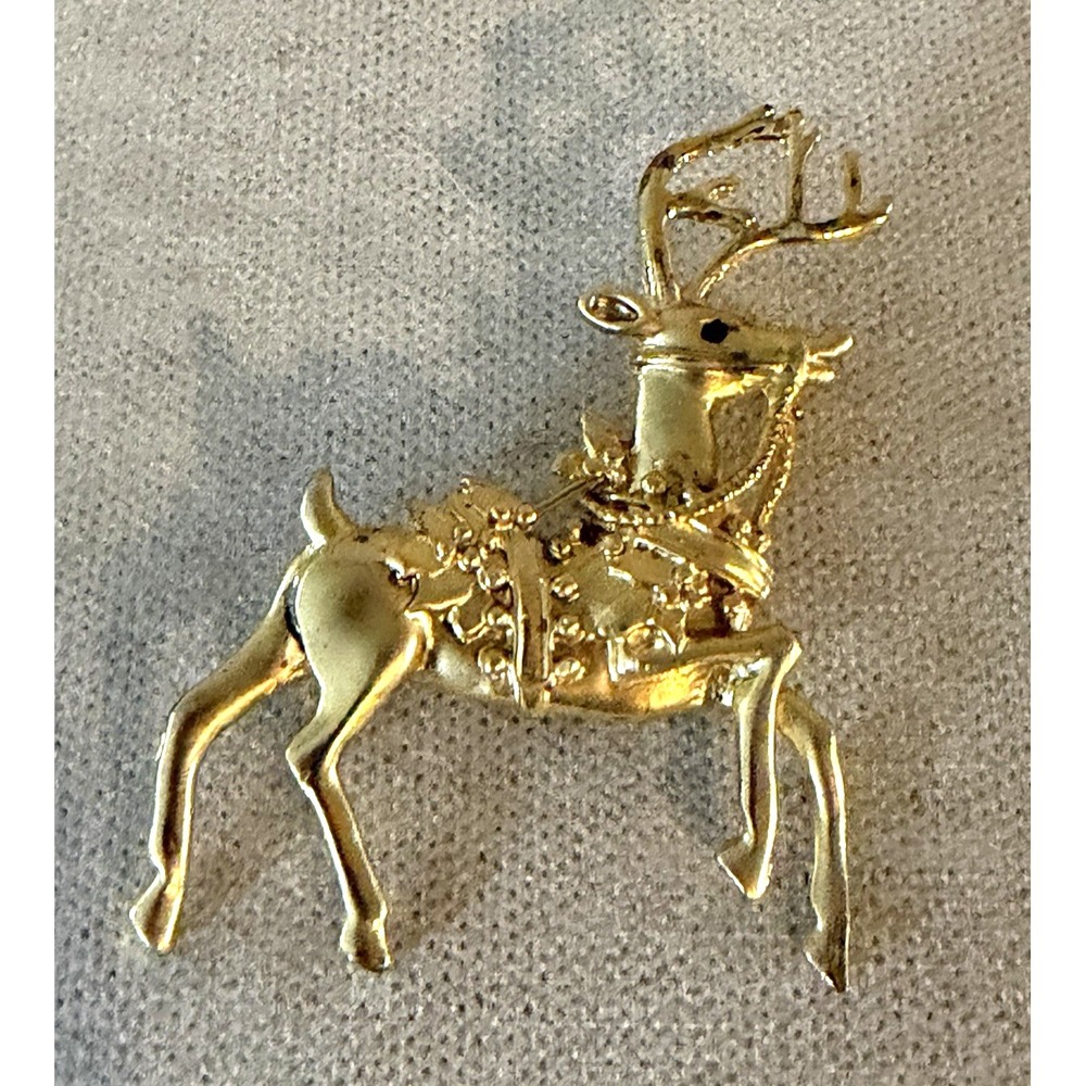 Vintage Gold tone Reindeer Brooch 2 1/2" Pin